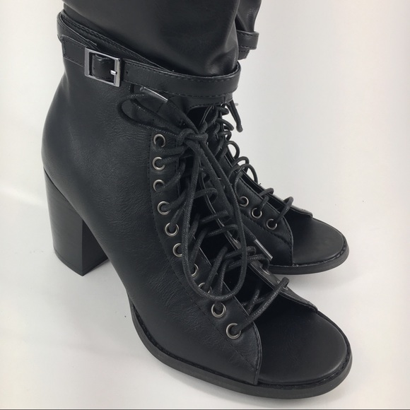 TORRID Black Peep-toe Lace-up Boots Size 8 - Picture 4 of 8